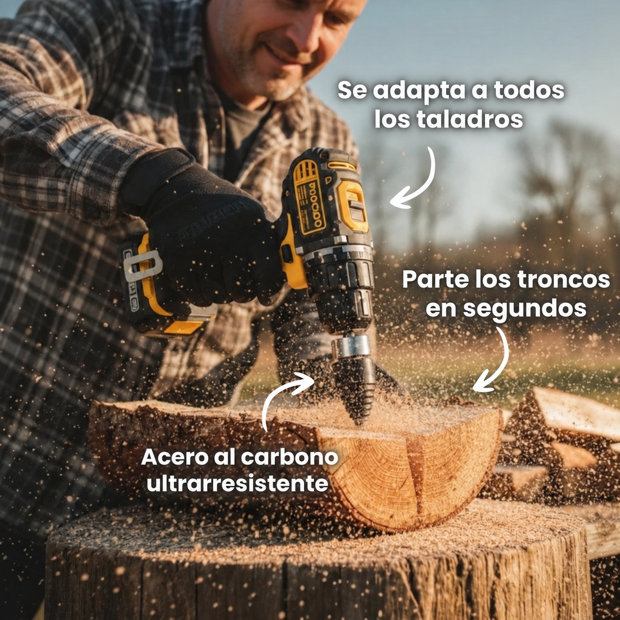 Cono partidor de leña 3 en 1 para taladro | Broca de acero templado — imagen 4 de 8