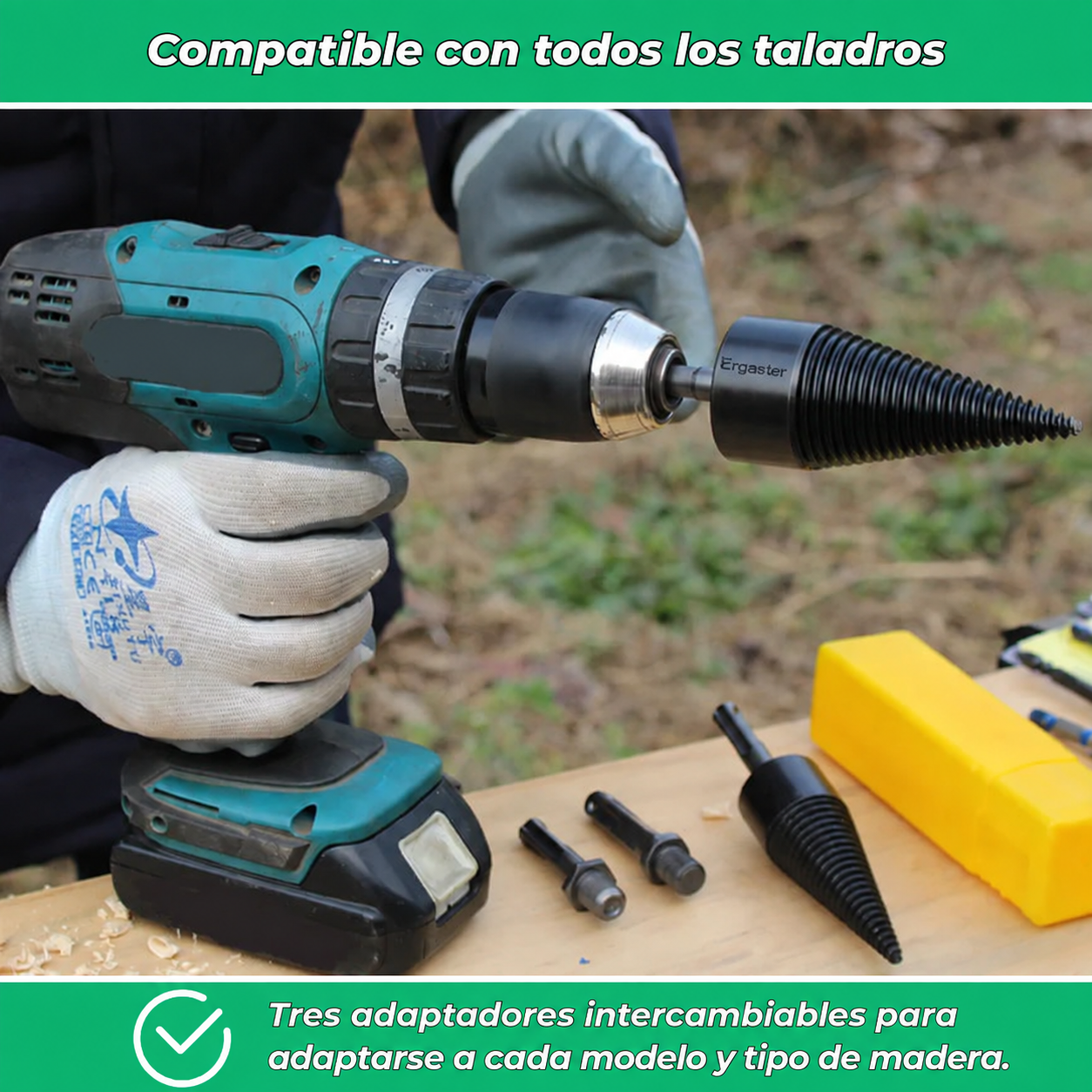 Cono partidor de leña 3 en 1 para taladro | Broca de acero templado — imagen 7 de 8