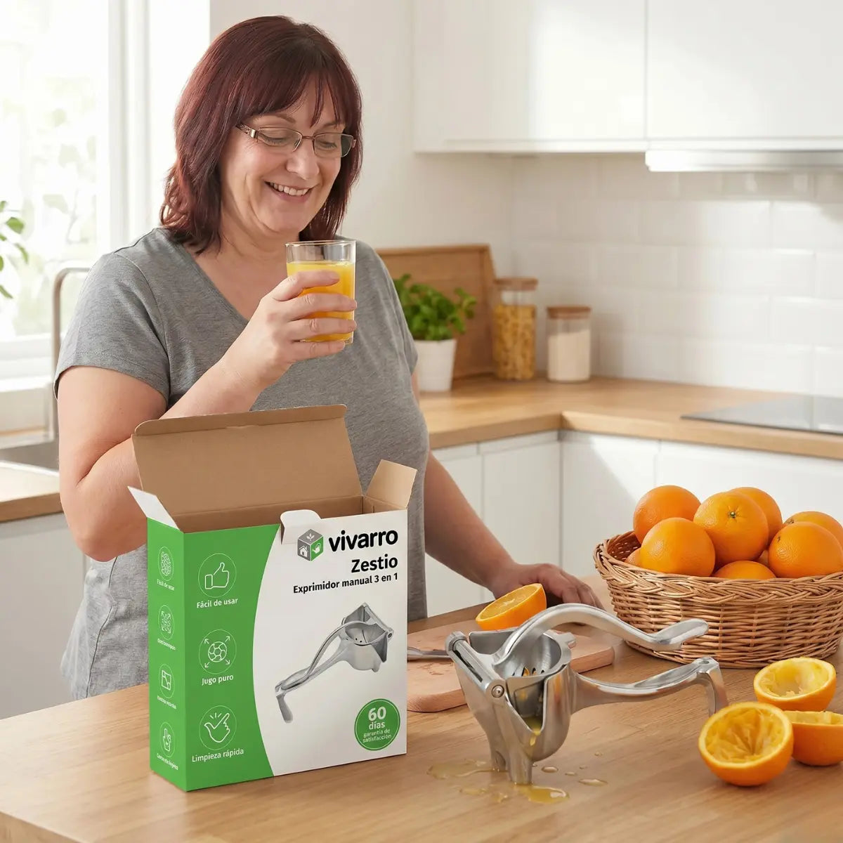 CitruMax | Exprimidor manual de acero 3 en 1 | Zumo fresco en segundos Vivarro