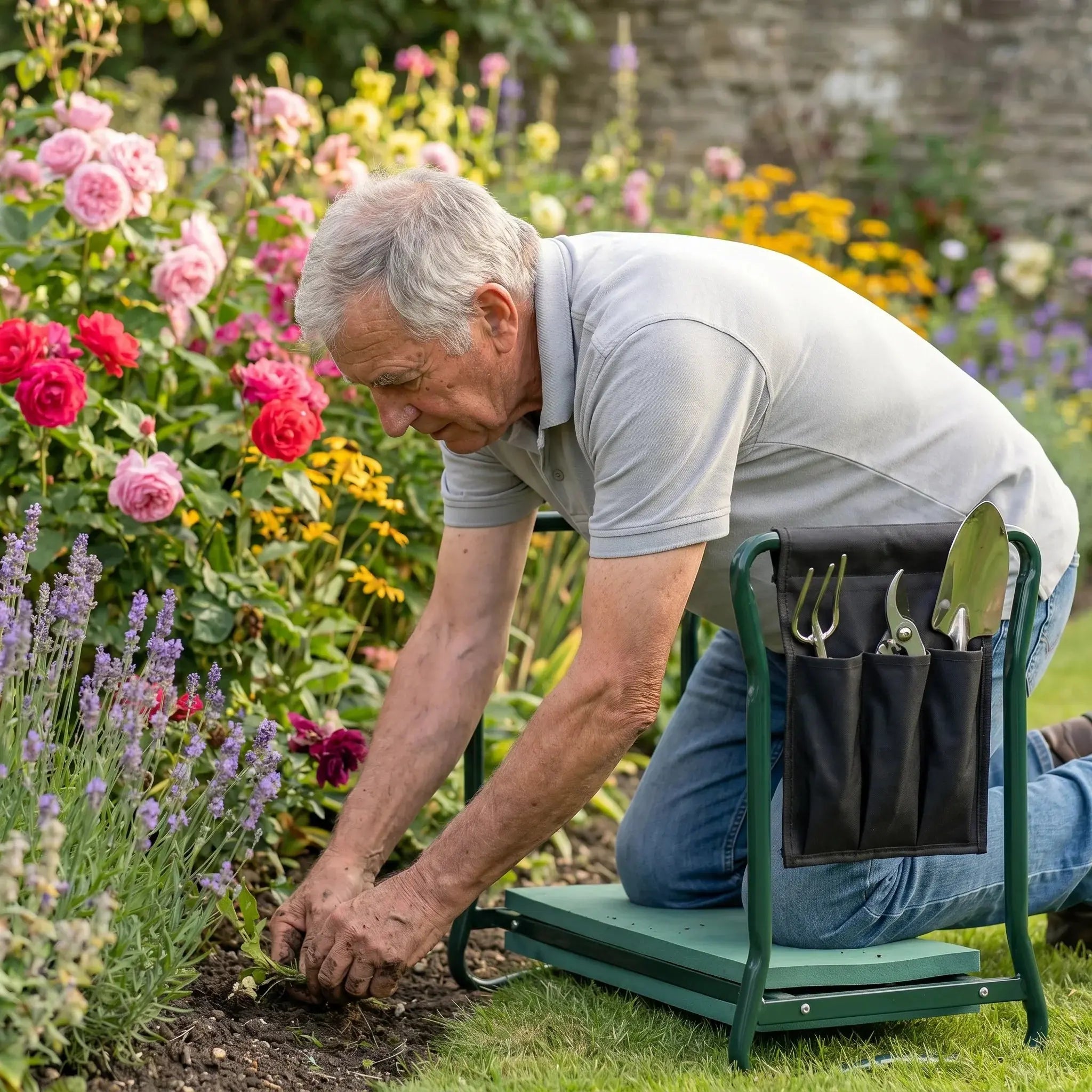 "GardenFlex | Banco de jardinería plegable 2 en 1 | Trabaja sin dolor de rodillas ni espalda " Vivarro