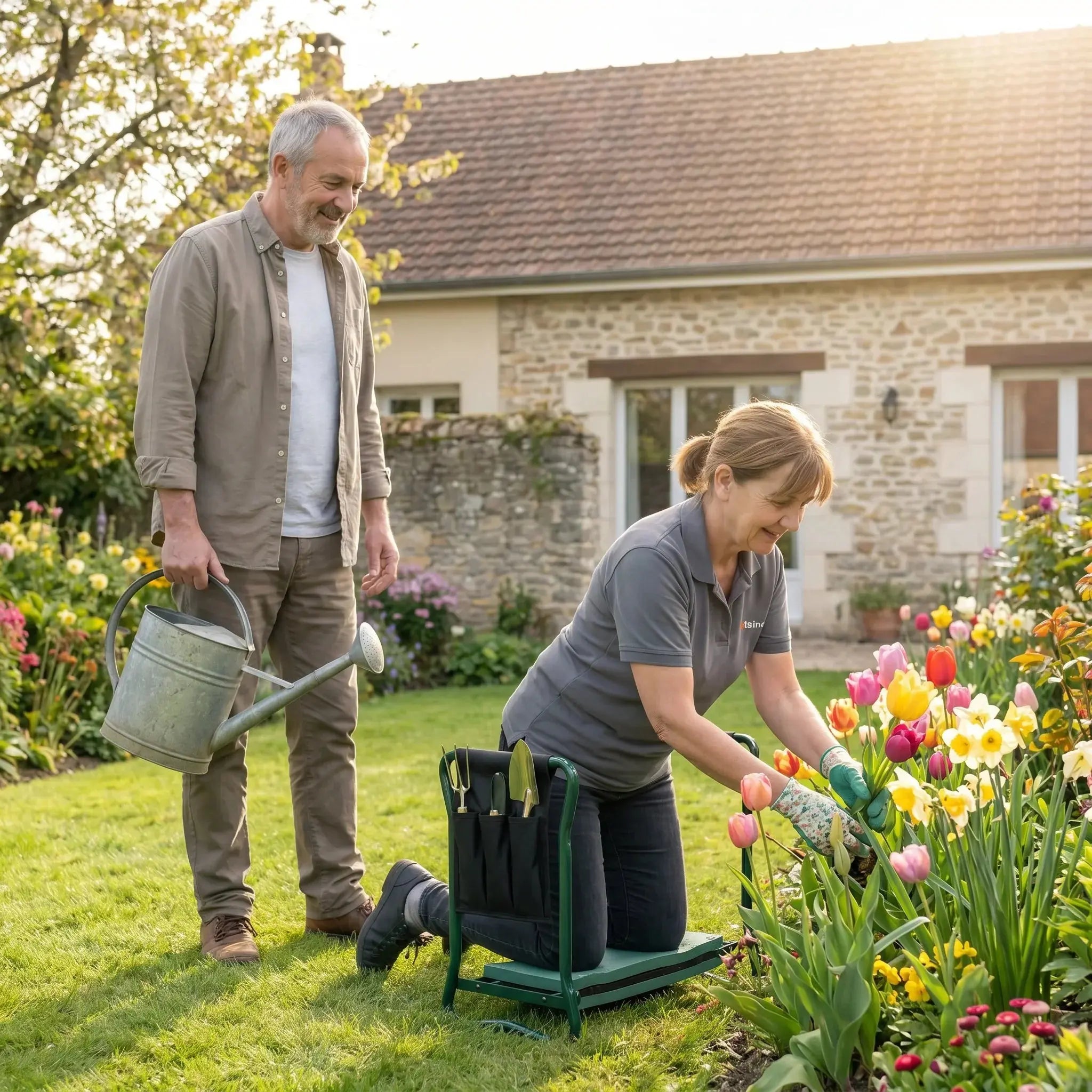 "GardenFlex | Banco de jardinería plegable 2 en 1 | Trabaja sin dolor de rodillas ni espalda " Vivarro