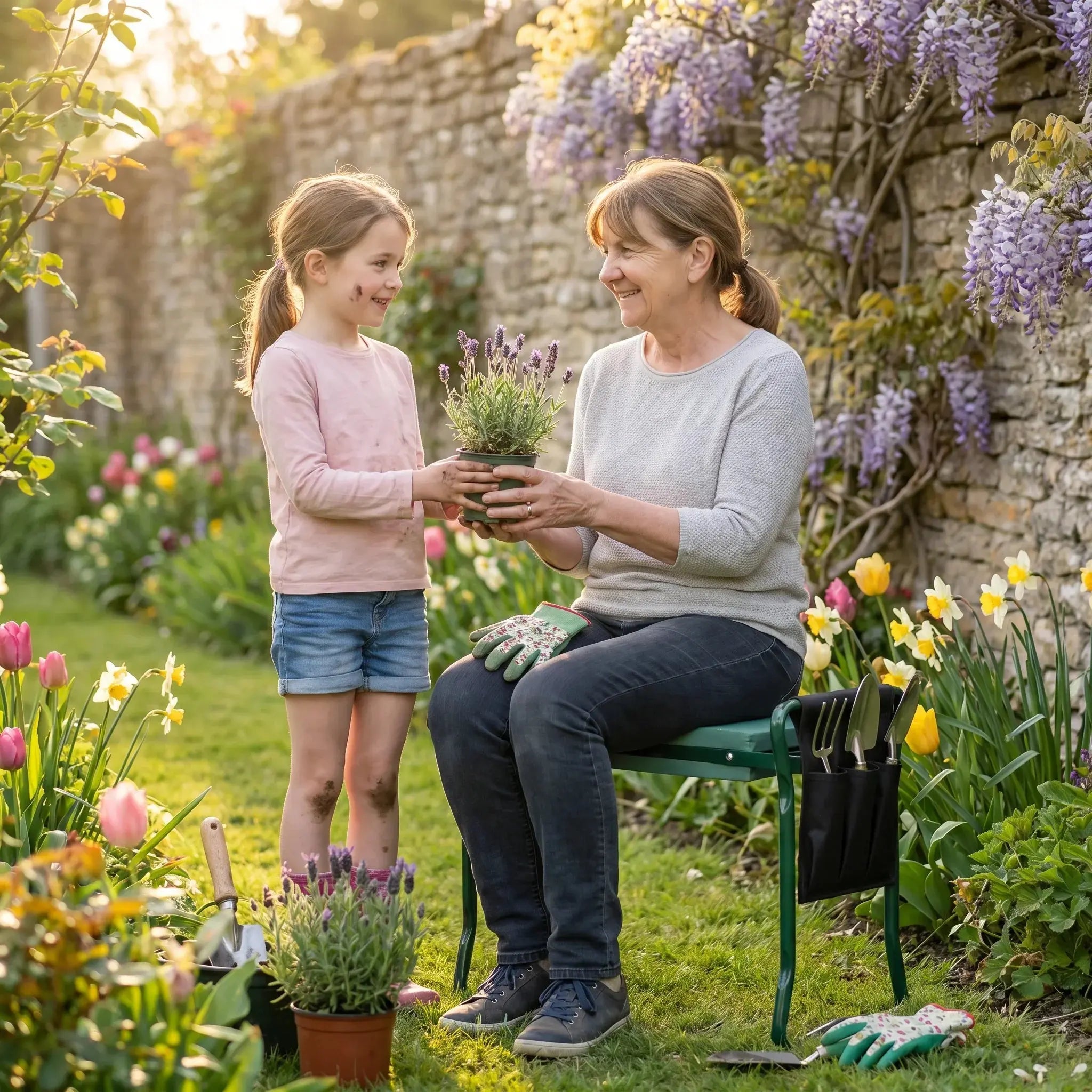 "GardenFlex | Banco de jardinería plegable 2 en 1 | Trabaja sin dolor de rodillas ni espalda " Vivarro