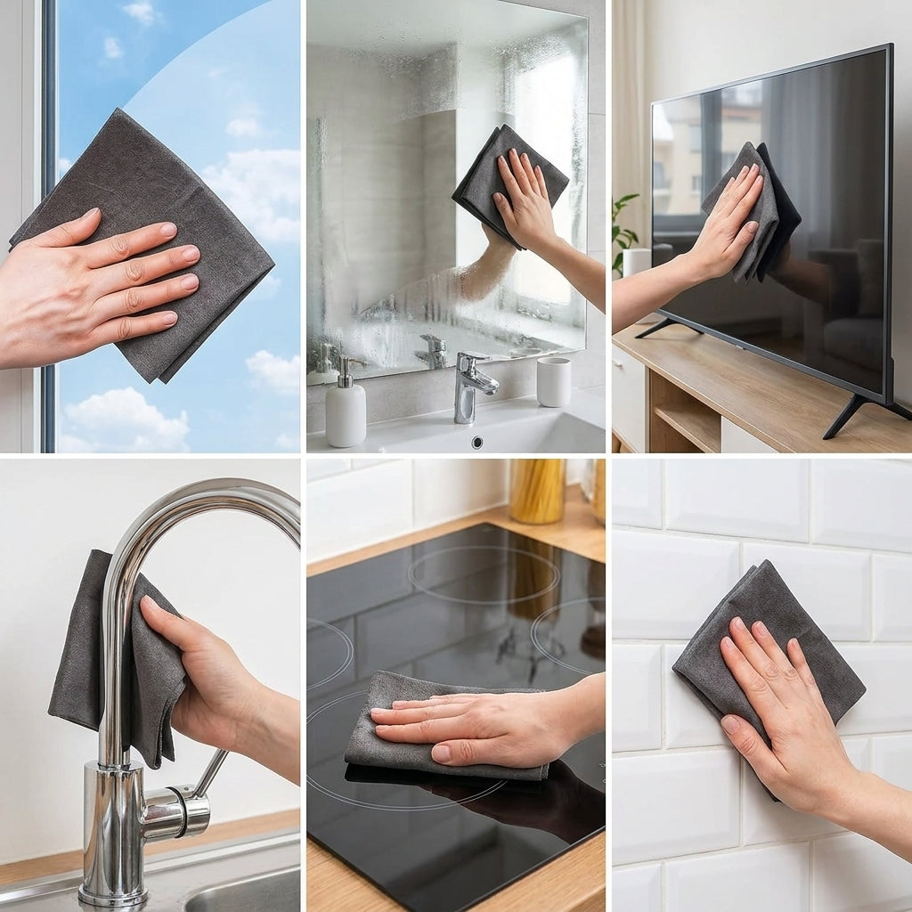 Usos de MagicClean en cristales, espejos, grifos, cocina y azulejos