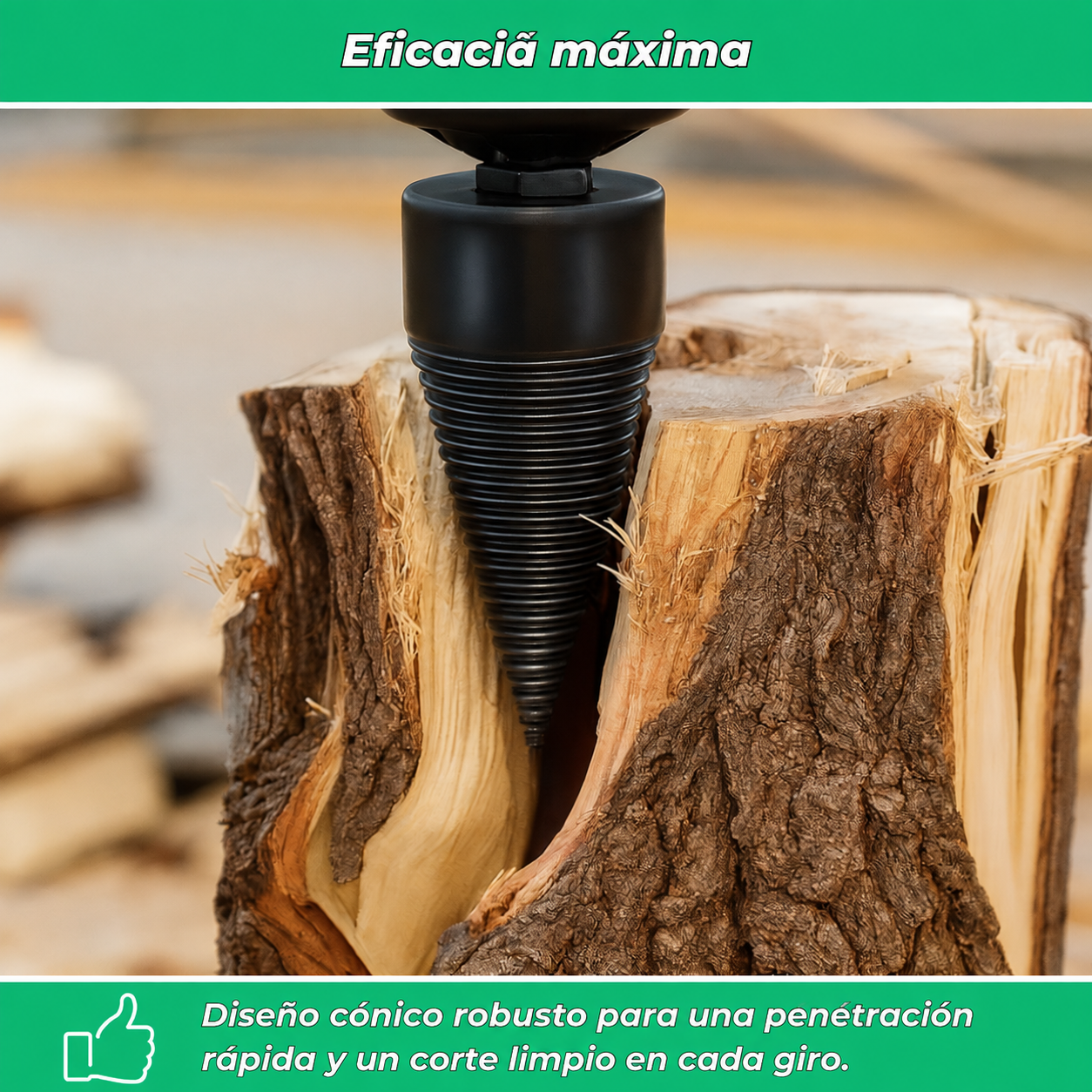 Cono partidor de leña 3 en 1 para taladro | Broca de acero templado — imagen 6 de 8