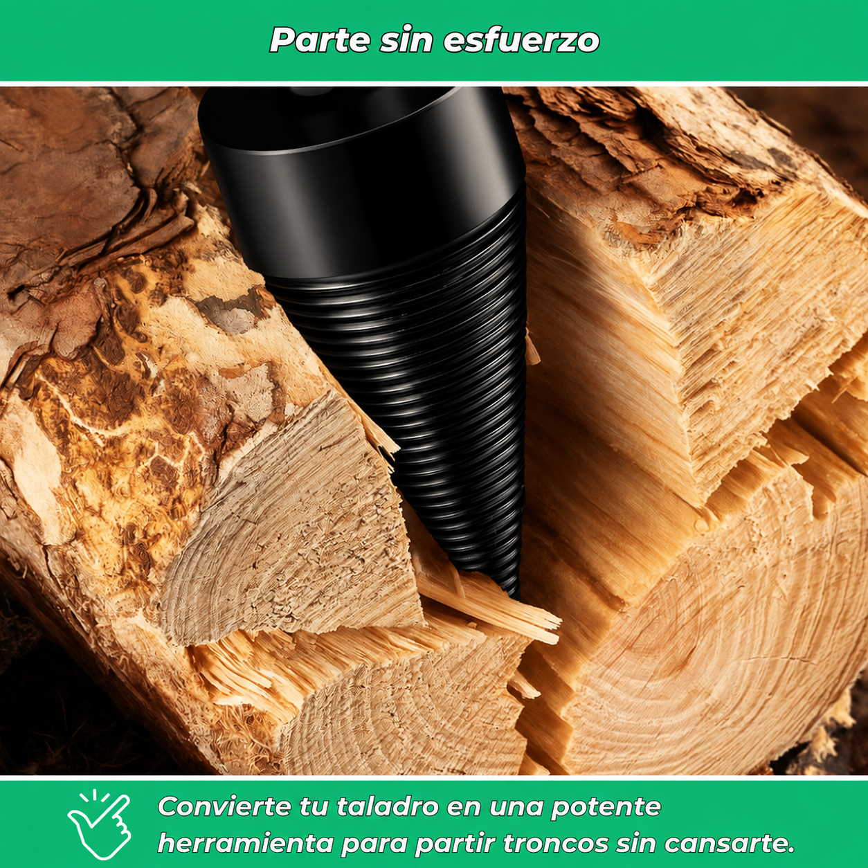 Cono partidor de leña 3 en 1 para taladro | Broca de acero templado — imagen 8 de 8