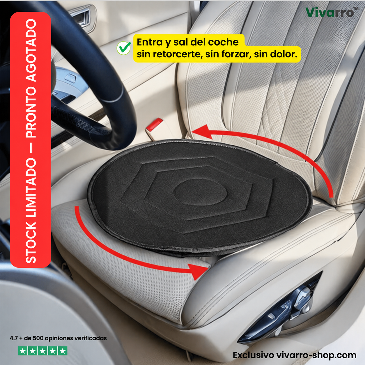 Cojín giratorio 360° para coche — Entra y sal sin esfuerzo