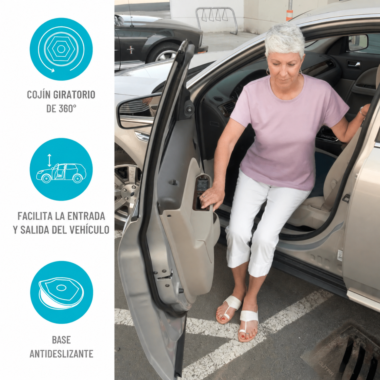 Cojín giratorio 360° para coche — Entra y sal sin esfuerzo